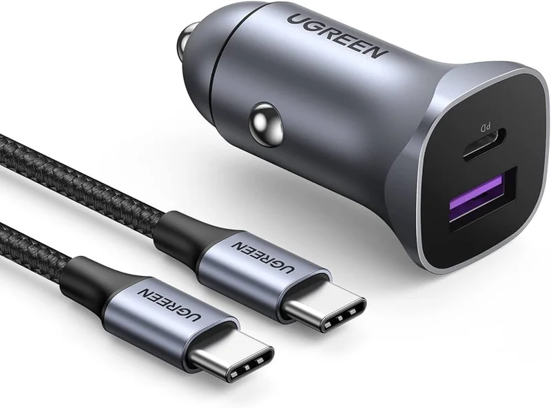 Devia Caricabatterie da Auto PD 30W + QC 3.0 18W USB-C + USB-A 48W con Cavo USB-C to USB-C 1M Grigio