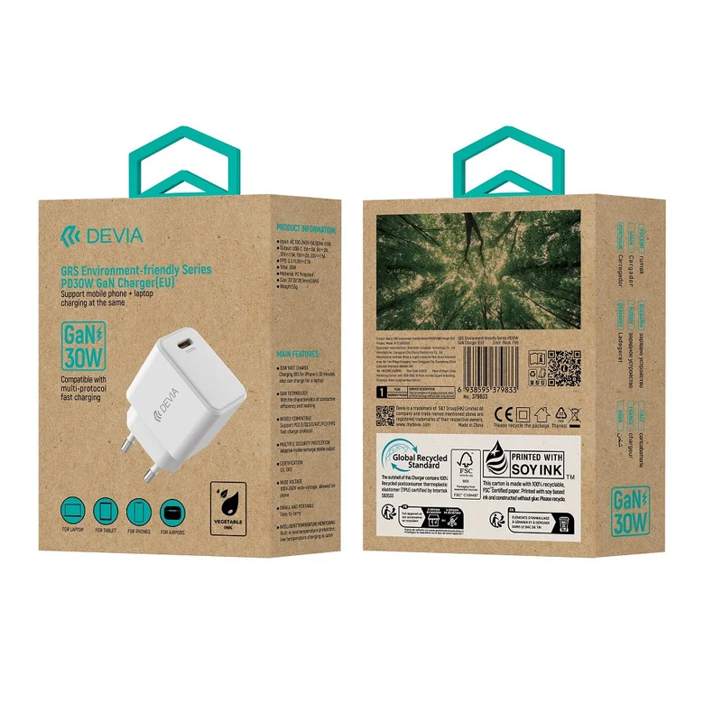Devia Caricabatterie da Muro EA457 GaN PD 30W 1x USB-C GRS Bianco