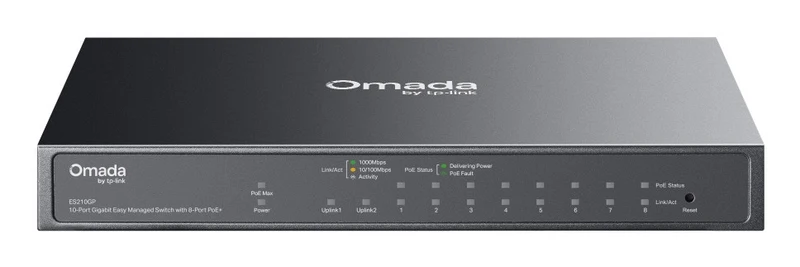 TP-Link Omada ES210GP Switch Gestito L2 10 Porte Gigabit con 8 Porte PoE+ 63W, 1 Porta Combo SFP/RJ45, 20 Gbps, DIN Rail, Nero