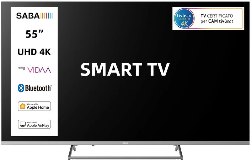 SABA Smart TV 55" SA55KM10VDA LED 4K Ultra HD VIDAA Triplo Tuner DVB-T2/C/S2 HEVC Main10 TivuSAT Dolby Audio