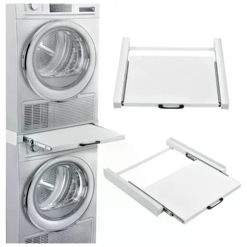 Munari LCL063BI Kit Sovrapposizione Lavatrice Asciugatrice con Ripiano Estraibile - Acciaio Bianco, 60x55 cm, Portata 125 kg