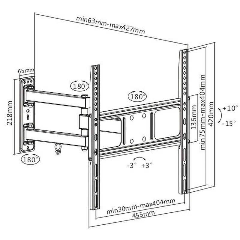 Munari SP242 Supporto TV 55" VESA 400x400 Max 35kg Nero