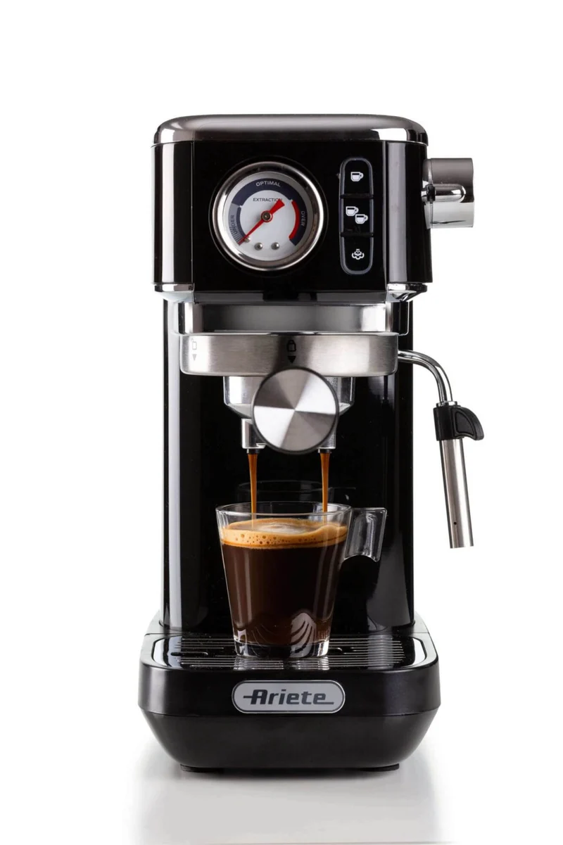 Ariete Macchina da Caffè Espresso 1381 con Manometro, Caffè in Polvere e Cialde ESE, 15 Bar, 1300 W, 1,1 L, Lancia Cappuccino, Nero