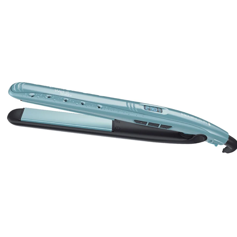 Remington Piastra per Capelli S7300 Wet2Straight, Ceramica, 140-230°C, 10 Livelli, Riscaldamento 15s, Display LCD, Nero/Blu
