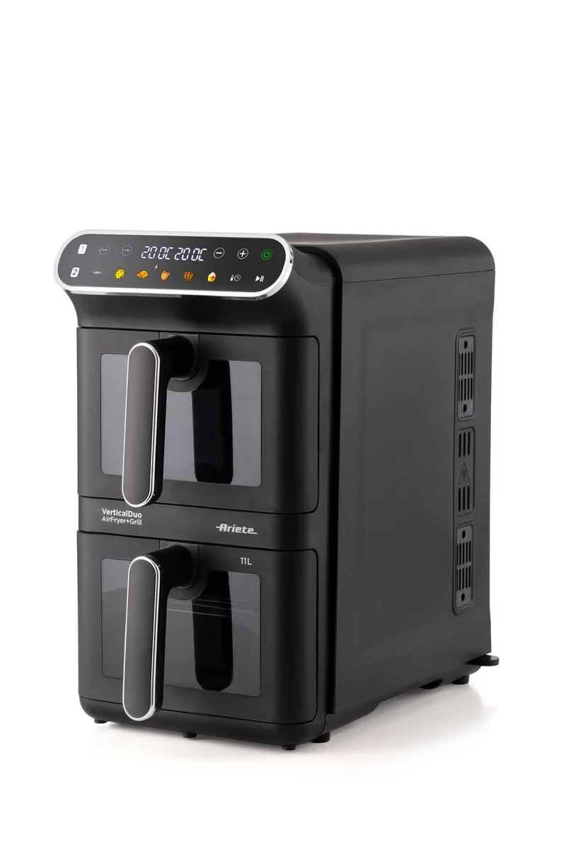Ariete Friggitrice ad Aria Doppia Verticale 4640 Air Fryer Vertical DUO 11L 2460W 6 Programmi Funzione Sync Dual Grill Nera