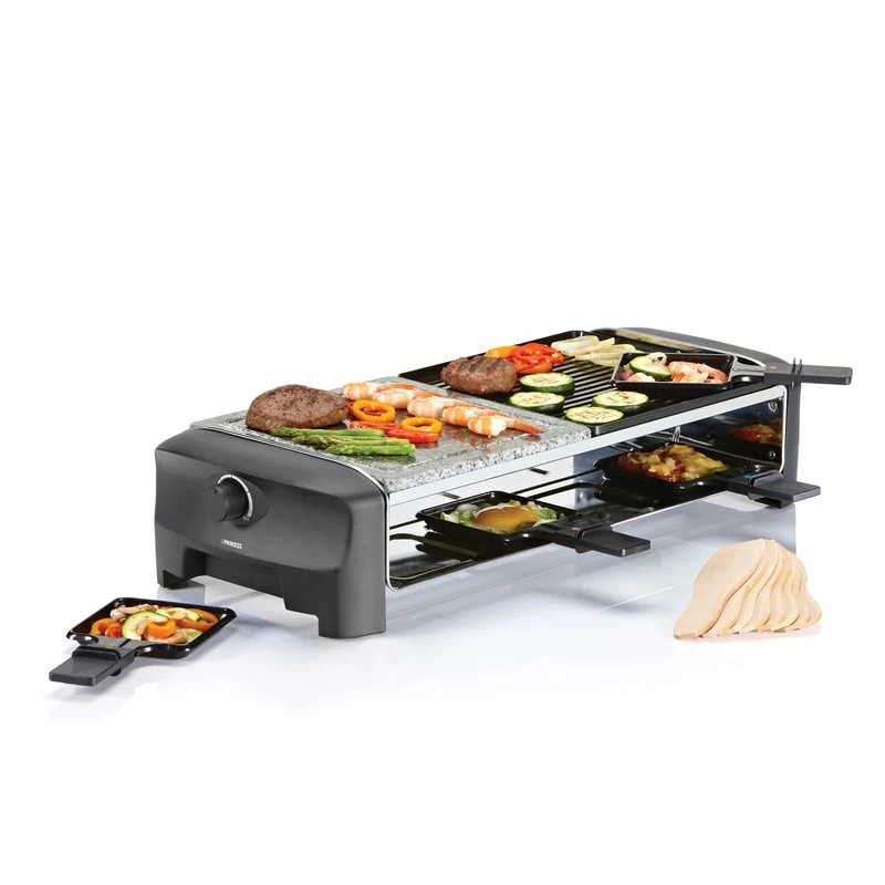 Princess Raclette 162820 8 Stone & Grill Party con Piastra in Pietra e Griglia Teppanyaki 1300W 8 Persone Nero