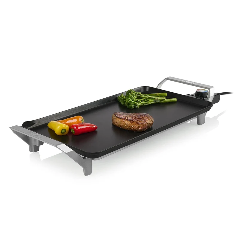 Princess Table Chef Premium XL Piastra Elettrica Teppanyaki da Tavolo 2500W, Superficie 46x26 cm, Alluminio Pressofuso Antiaderente, Nero e Argento