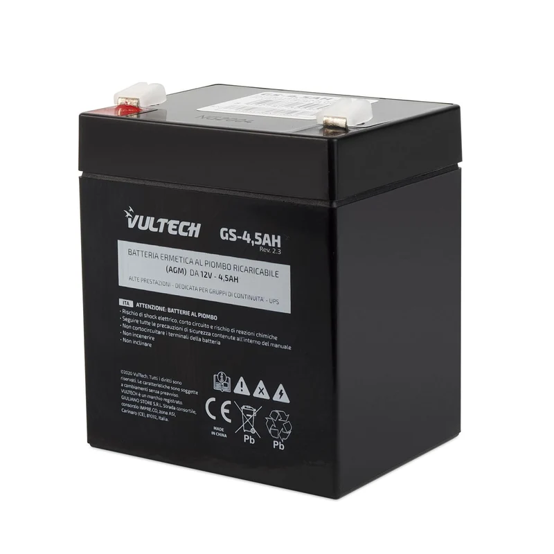 VulTech Batteria Ermetica al Piombo AGM VRLA GS-4.5AH Rev. 2.3 12V 4.5Ah per UPS, Allarmi e Videosorveglianza