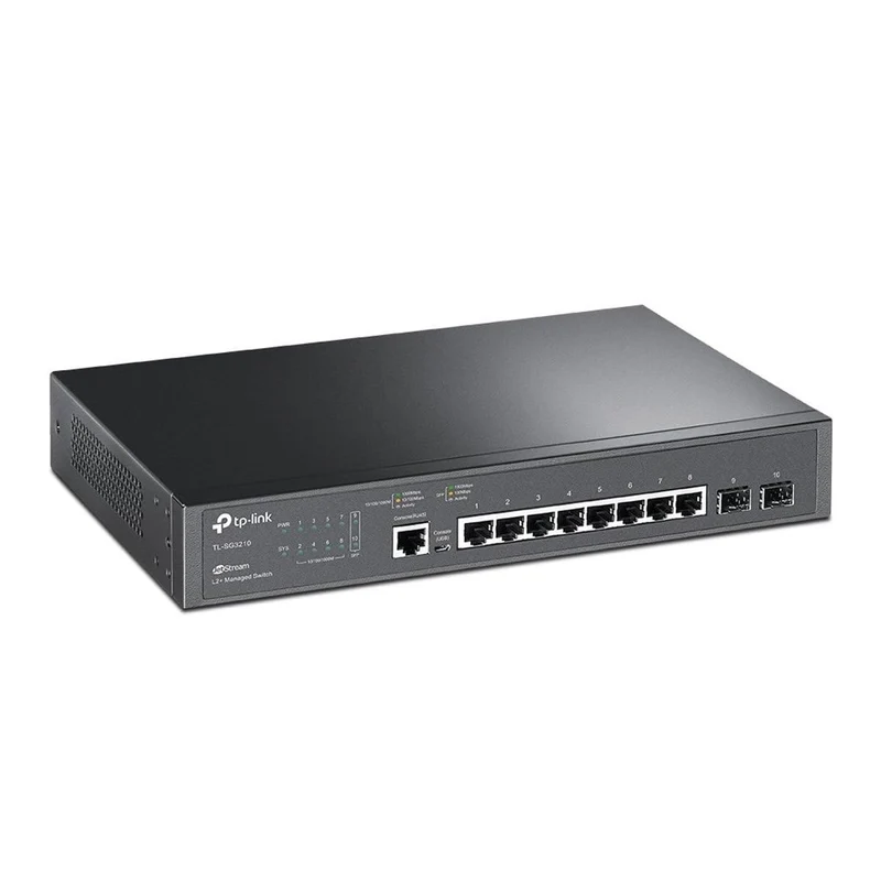 TP-Link Switch Gestito TL-SG3210 JetStream L2/L3, 8 Porte Gigabit RJ-45, 2 Slot SFP, Rack 1U, Nero