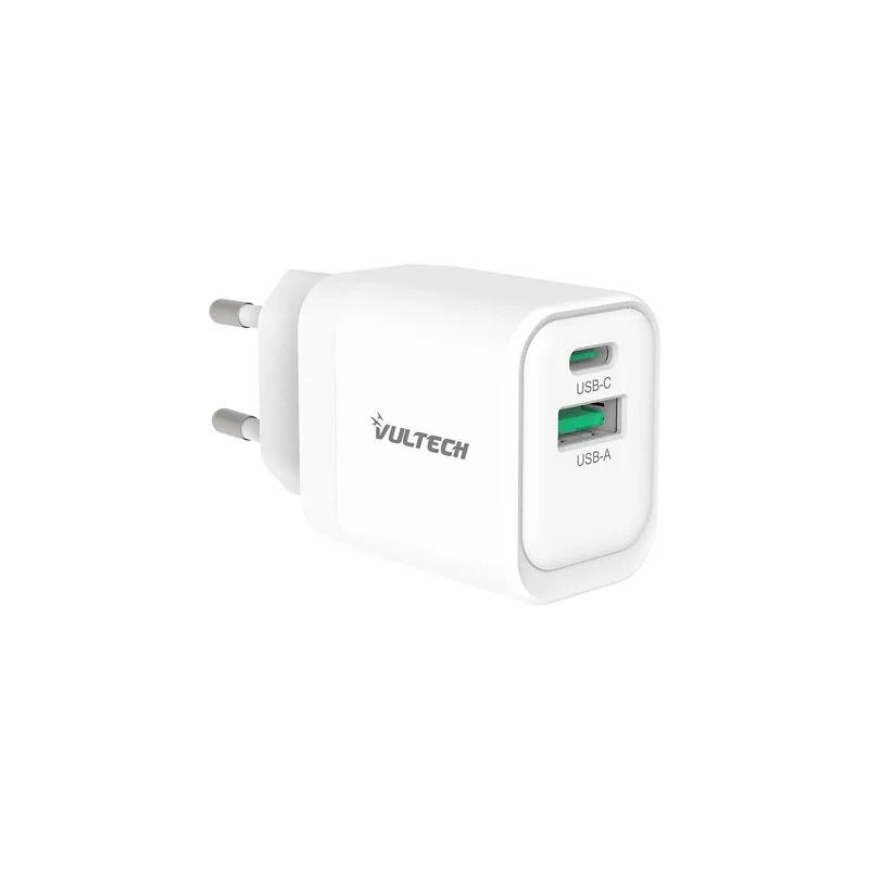VulTech CC33-1C1A Caricatore USB 33W GaN Doppia Porta Type-C/USB-A Ricarica Rapida Bianco