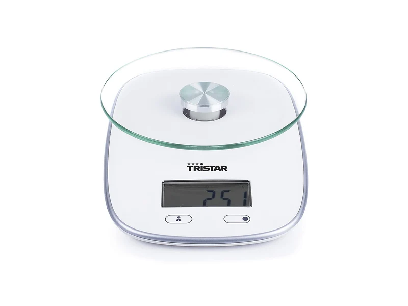 Tristar KW-2445 Bilancia da Cucina Elettronica, Piatto in Vetro, 5 kg / 1 g, Display LCD, Bianca