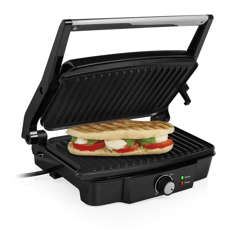 Tristar GR-2852 Bistecchiera Elettrica a Contatto 1500W, 27,8x17 cm, Antiaderente, Apertura 180°, Nero/Acciaio Inossidabile