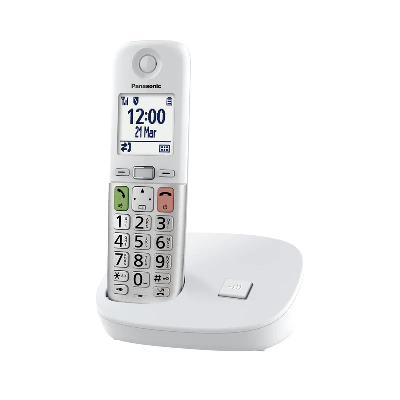 Panasonic Telefono Cordless KX-TGU410EXW, Display LCD 2.1", Tasti Grandi, Torcia, Compatibile con Apparecchi Acustici, Bianco/Argento