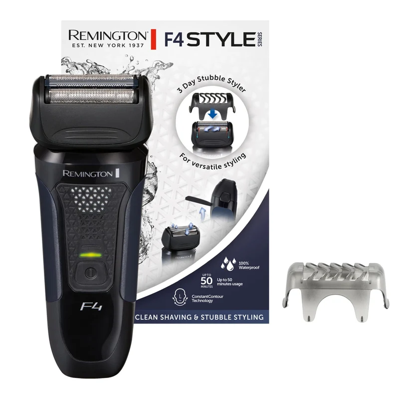 Remington Rasoio Elettrico a Lamina F4002 Style Series - Uso Asciutto/Bagnato, Testa Girevole, Rifinitore Pop-up, 100% Impermeabile