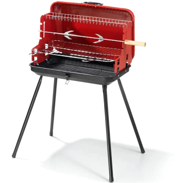 Ompagrill Barbecue a Valigetta a Carbonella con Coperchio Griglia in Acciaio Cromato 46x28 cm