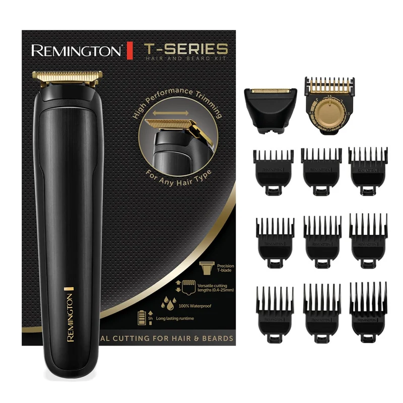 Remington Regolabarba Tagliacapelli MB7050 T-Series 2in1, Lama T 38mm, 9 Pettini 1,5-25mm, 5h Autonomia, 100% Impermeabile