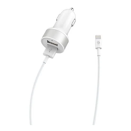 Devia Kit Caricatore da Auto Doppia USB con Cavo Lightning Apple iOS 10+ Bianco