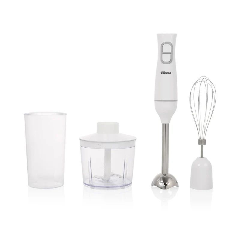 Tristar Frullatore a Immersione MX-4881 350W con Tritatutto, Frusta e Bicchiere Graduato, Bianco