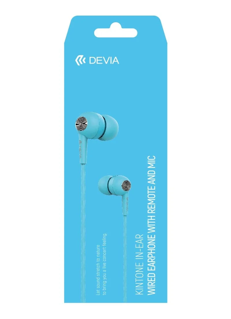 Devia Auricolari In-Ear a Filo Kintone Jack 3,5 mm con Microfono e Telecomando Blu
