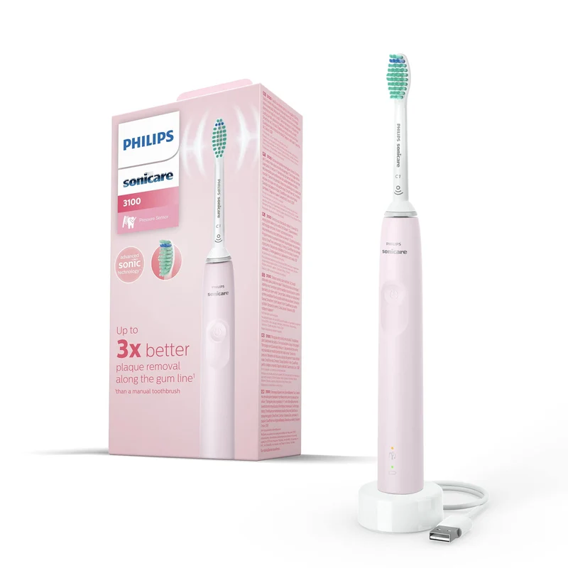 Philips Sonicare Spazzolino Elettrico Sonico Serie 3100 HX3671/11 con Sensore di Pressione, SmarTimer e QuadPacer, Rosa