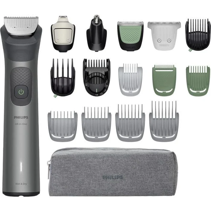 Philips Rifinitore Multigroom Serie 7000 MG7941/15 17 in 1, Barba/Capelli/Corpo, 17 Accessori, Lame Autoaffilanti, 120 min Autonomia, Grigio