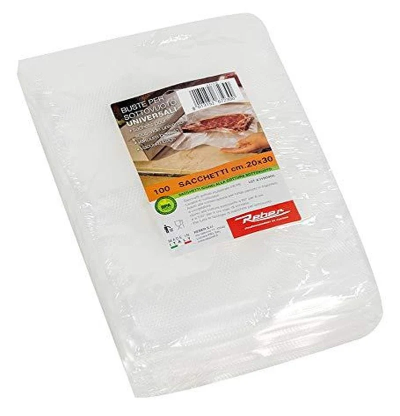 Reber Sacchetti Goffrati per Sottovuoto 6723N - 20x30 cm, 105 Micron, PA/PE, Anti-UV, 100 Pezzi