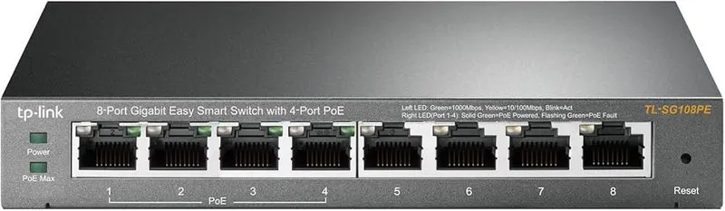 TP-Link TL-SG108PE Switch di Rete Gestito L2 8 Porte Gigabit Ethernet 4 Porte PoE 55W Case Metallo