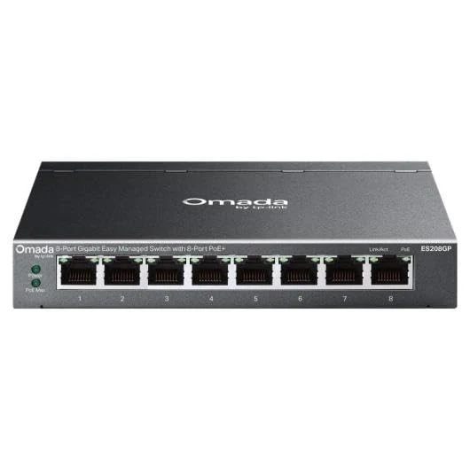 TP-Link Omada ES208GP Switch di Rete Gestito L2 8 Porte Gigabit PoE+ 64W DIN Rail Nero