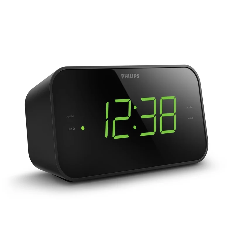 Philips TAR3306/12 Sveglia Digitale Nera con Radio FM, Display LED e Doppio Allarme