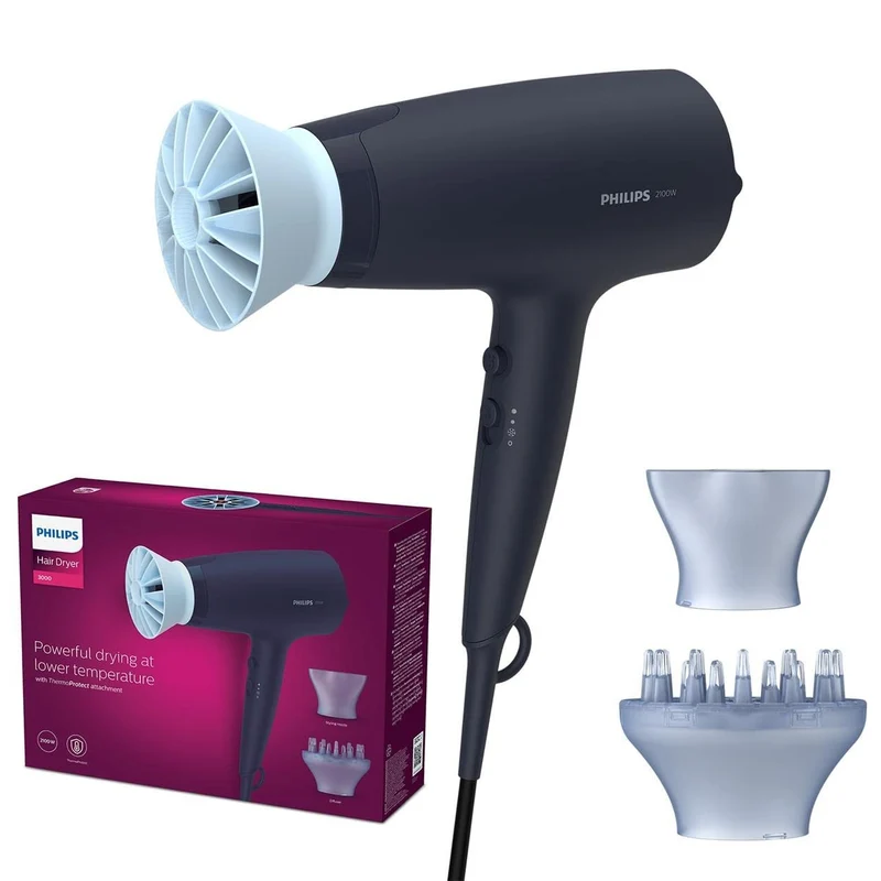 Philips Asciugacapelli Serie 3000 BHD360/20 2100W Ionic ThermoProtect 6 Velocità