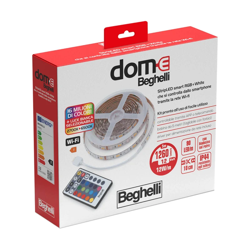 Beghelli Strip LED Smart WiFi RGB+WCCT 12W, 5 Metri, IP44, Luce Dinamica