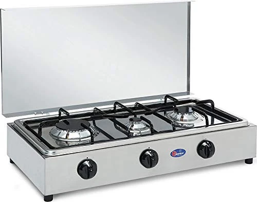 PARKER Fornello a Gas 3 Fuochi in Acciaio Inox con Piano Estraibile