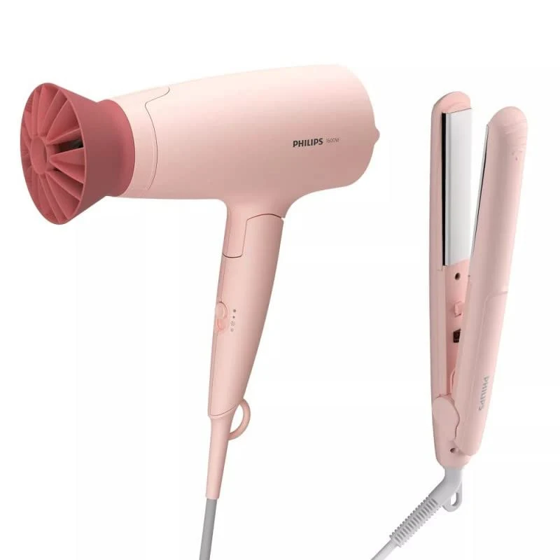 Philips 3000 Series Kit Styling Capelli BHP398/00 Asciugacapelli 1600W + Piastra Ceramica 210°C Rosa