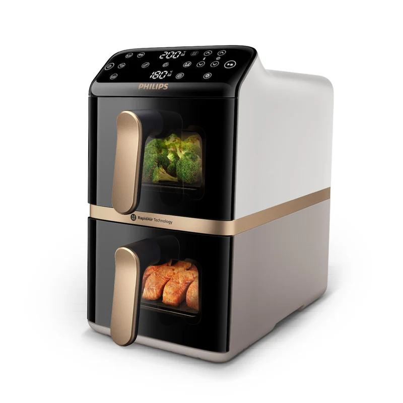 Philips Airfryer Friggitrice ad Aria Doppio Cestello Verticale Serie 4000 NA462/80 10L 2750W Bianco