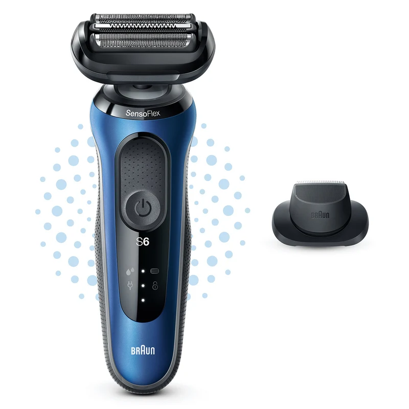 Braun Series 6 61B1200s Rasoio Elettrico 3 Lame Flessibili Nero/Blu Wet & Dry