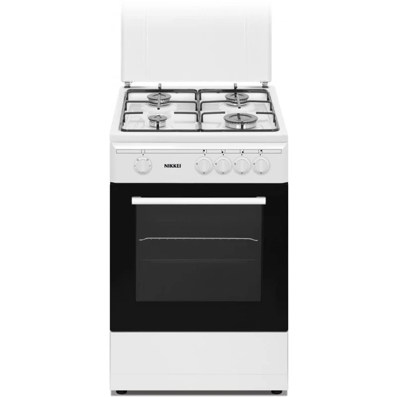 Nikkei SN554WG Cucina a Gas 4 Fuochi con Forno a Gas 49 L, 50x50 cm, Bianco