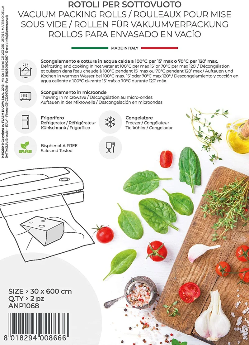 Magic Vac Rotolo Sottovuoto Goffrato 6m x 30cm 2 Pezzi per Congelatore e Cottura