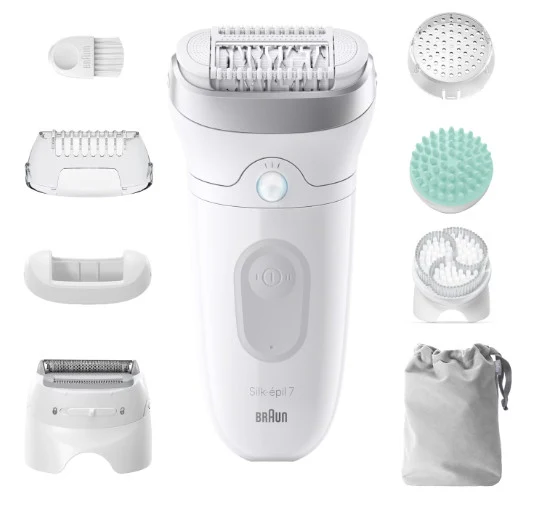 Braun Silk-épil 7 SkinSpa Epilatore 7-081, 40 Pinzette MicroGrip, Wet & Dry, Senza Filo, Batteria Litio 40 min, Testine Esfoliazione/Rasatura, Bianco