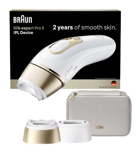 Braun Silk-expert Pro 5 Epilatore a Luce Pulsata IPL PL5210 10 Livelli 400000 Impulsi Bianco/Oro