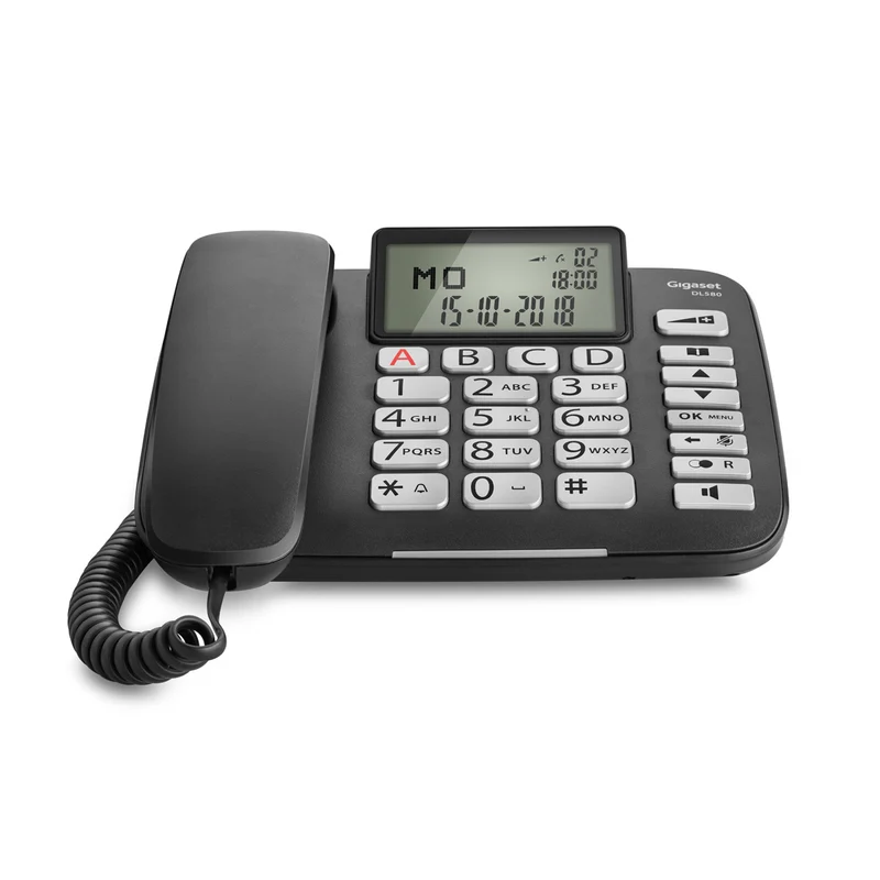 Gigaset DL580 Telefono Fisso Analogico per Anziani Nero con Vivavoce e Tasti Grandi