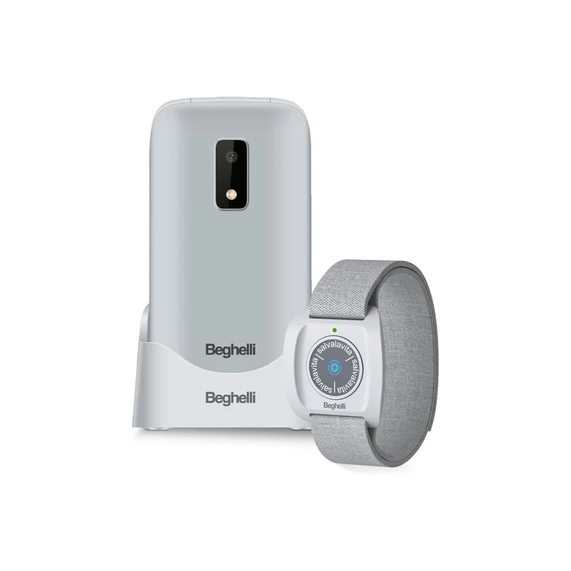 Beghelli Kit Telefono Salvalavita SLV30N GPS Plus ECO + Braccialetto SLV Band Plus, SOS GPS, Display 2.8", Grigio