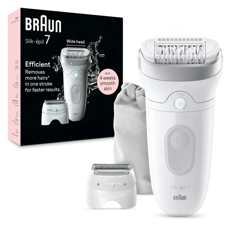 Braun Epilatore Donna Silk-épil 7 SE7-041 Wet & Dry, 40 Pinzette MicroGrip, Senza Fili, Bianco/Argento