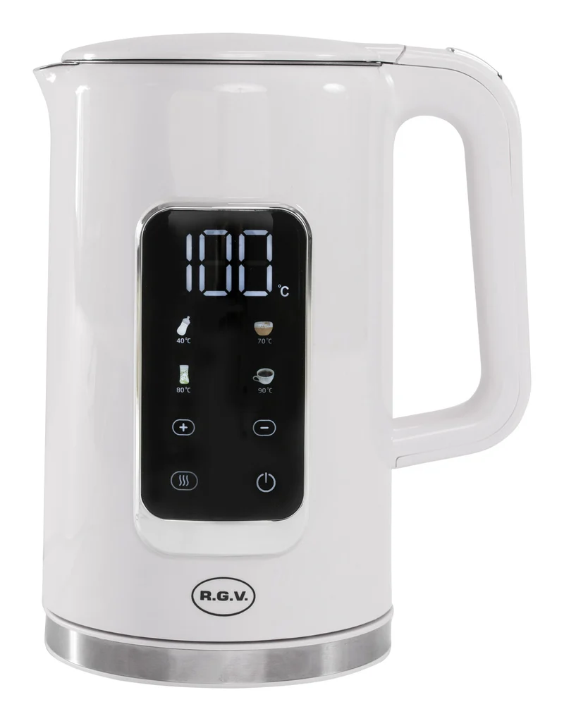 RGV Bollitore Elettrico 1,7L 2200W in Acciaio Inox Nero e Bianco con Touch