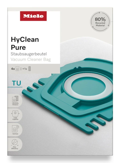 Miele HyClean Pure Sacchetti Aspirapolvere, 4 Pezzi con 1 Filtro - Blu Artico