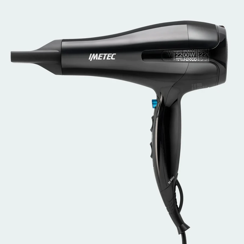 Imetec Asciugacapelli S6 2000 2200W 2 Velocità 3 Temperature Colpo Aria Fredda Concentratore Stretto Nero