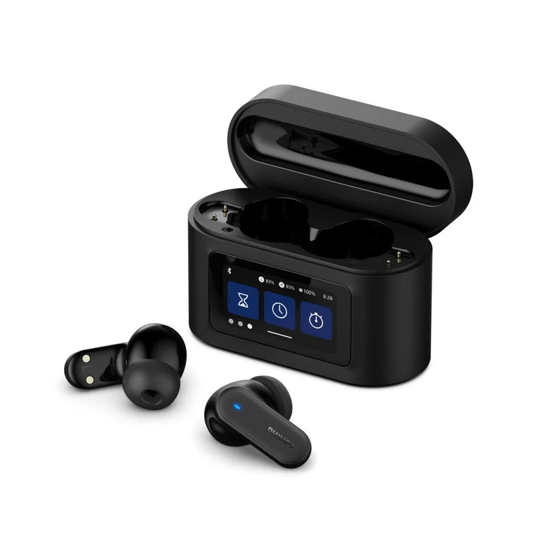 Philips TAT6000BK Auricolari True Wireless In-Ear | ANC Ibrido, 4 Mic, Custodia Smart Touch 1,47", Driver 10mm, 28H, Bluetooth 5.4, IPX5 - Nero