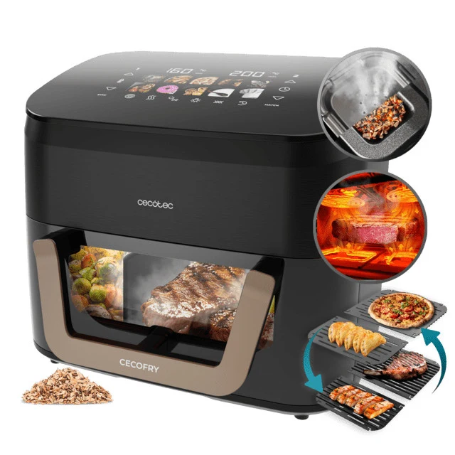 Cecotec Friggitrice ad Aria Cecofry&Grill Smokin' 11000 Plus 11L 2900W - Friggitrice, Grill, Piastra, Affumicatore - 10 Programmi, Touch, Nero