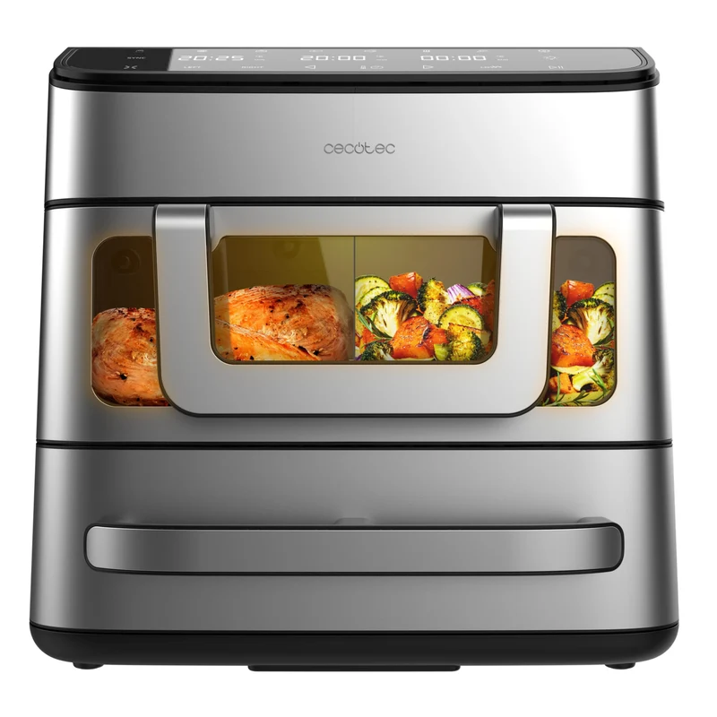 Cecotec Friggitrice ad Aria e Forno Cecofry FoodCourt 18000 4Pizza 18L 2700W con Pietra Pizza e Display a Colori