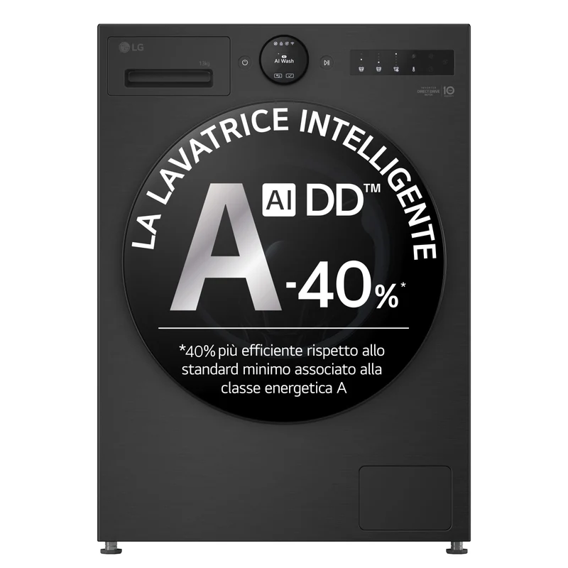 Lavatrice LG F4X7013TBB AI DD 13kg Classe A-40% 1400 Giri Nero Opaco