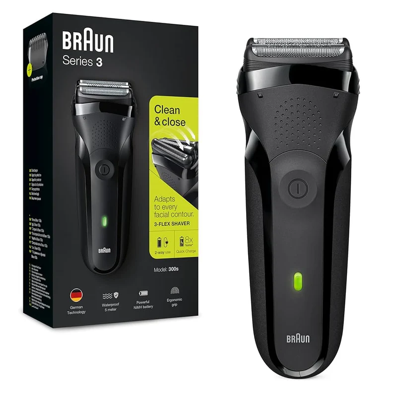 Braun Series 3 300s Rasoio Elettrico a Lamine Nero Ricaricabile e Lavabile